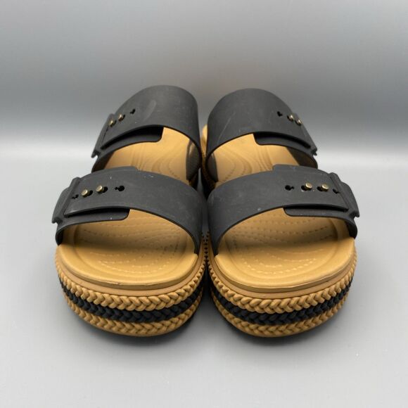 Crocs LiteRide Shoes Black Tan Strap Brooklyn Mid Platform Wedge Sandals 7 - Picture 3 of 13